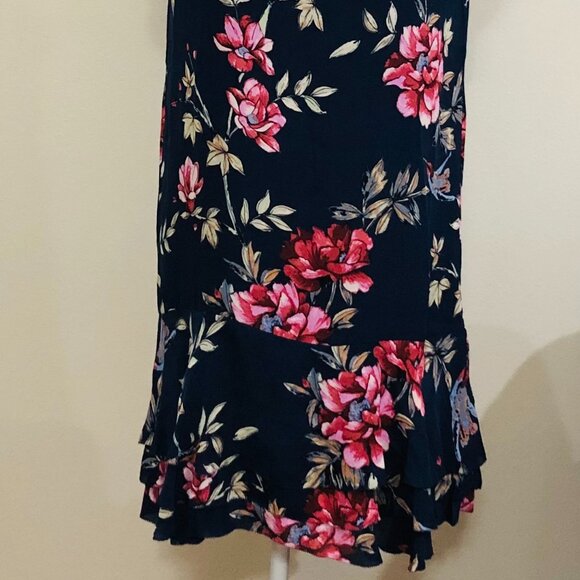 JOIE Silk Dress Navy Pink Floral Flounce Hem Flowy Size S - Picture 4 of 6